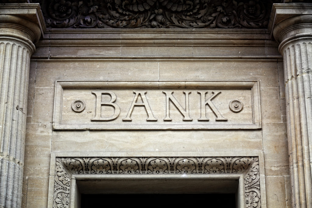 Bank sign above doorway