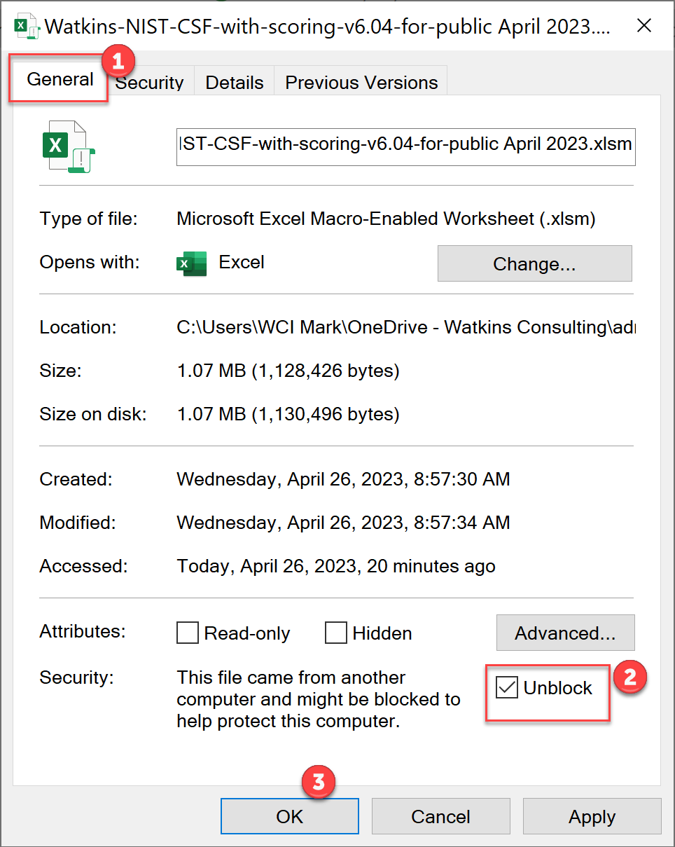 Image of unblocking macros in an Excel file downloaded from the internet.